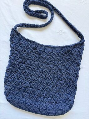 Navy Blue Crochet Crossbody Bag Boho Beachy Coastal
